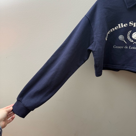 Bershka Navy Cropped Tennis Graphic Sweatshirt with Cream Print - Picture 5 of 11